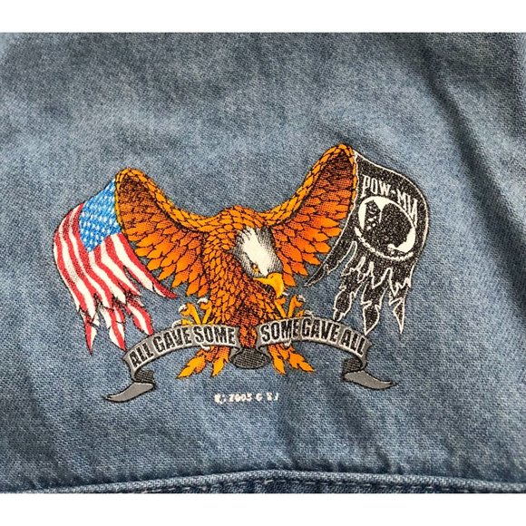 Lightning Clothing Mens Large Blue Motorcycle Eagle Graphic Denim Button Up Vest - Picture 3 of 7